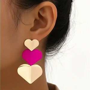 Pink and gold heart earrings